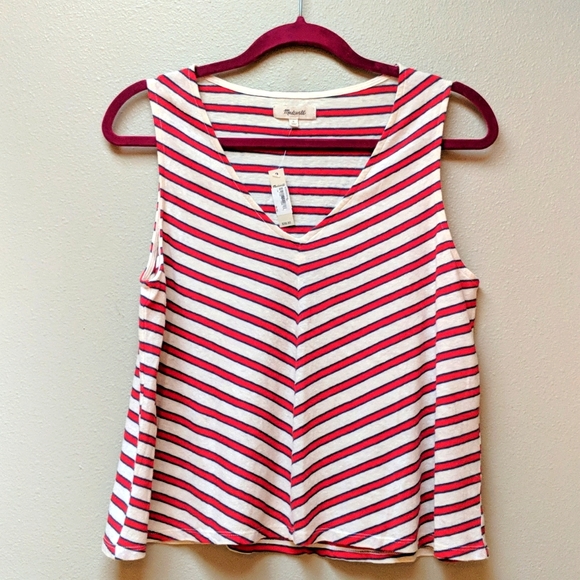 Madewell Red and white with blue striped tank top size M - Picture 1 of 8